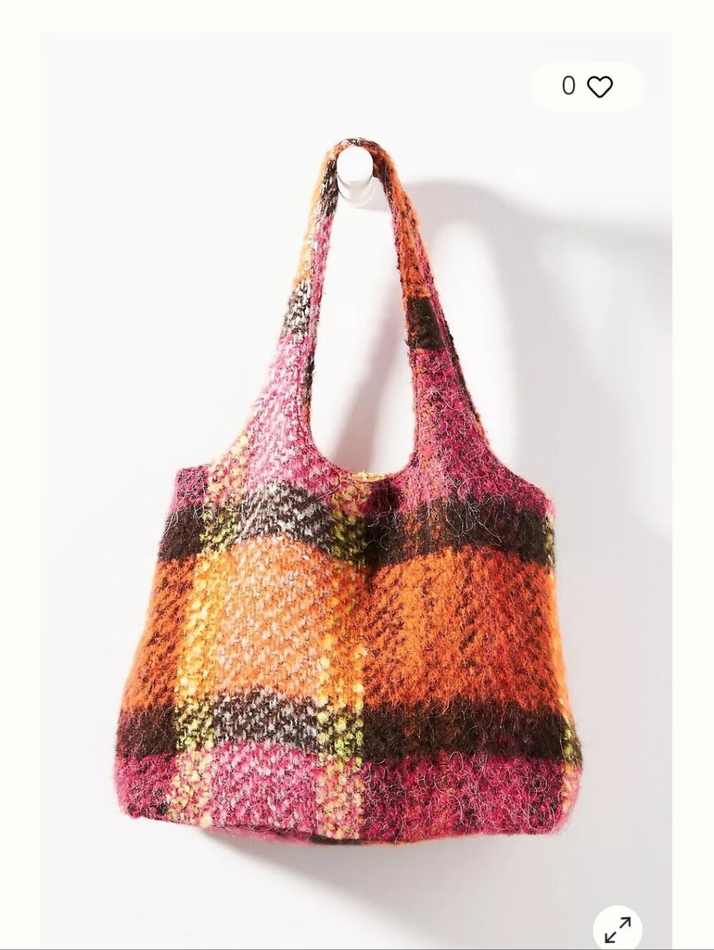 Anna Sui Anthropologie Plaid Tote Bag NWT $244 Pink Orange Wool Alpaca